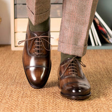 Load image into Gallery viewer, Brown Patina Cap-Toe Oxford Shoes