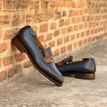 Load image into Gallery viewer, Navy & Cognac Calf Penny Loafer