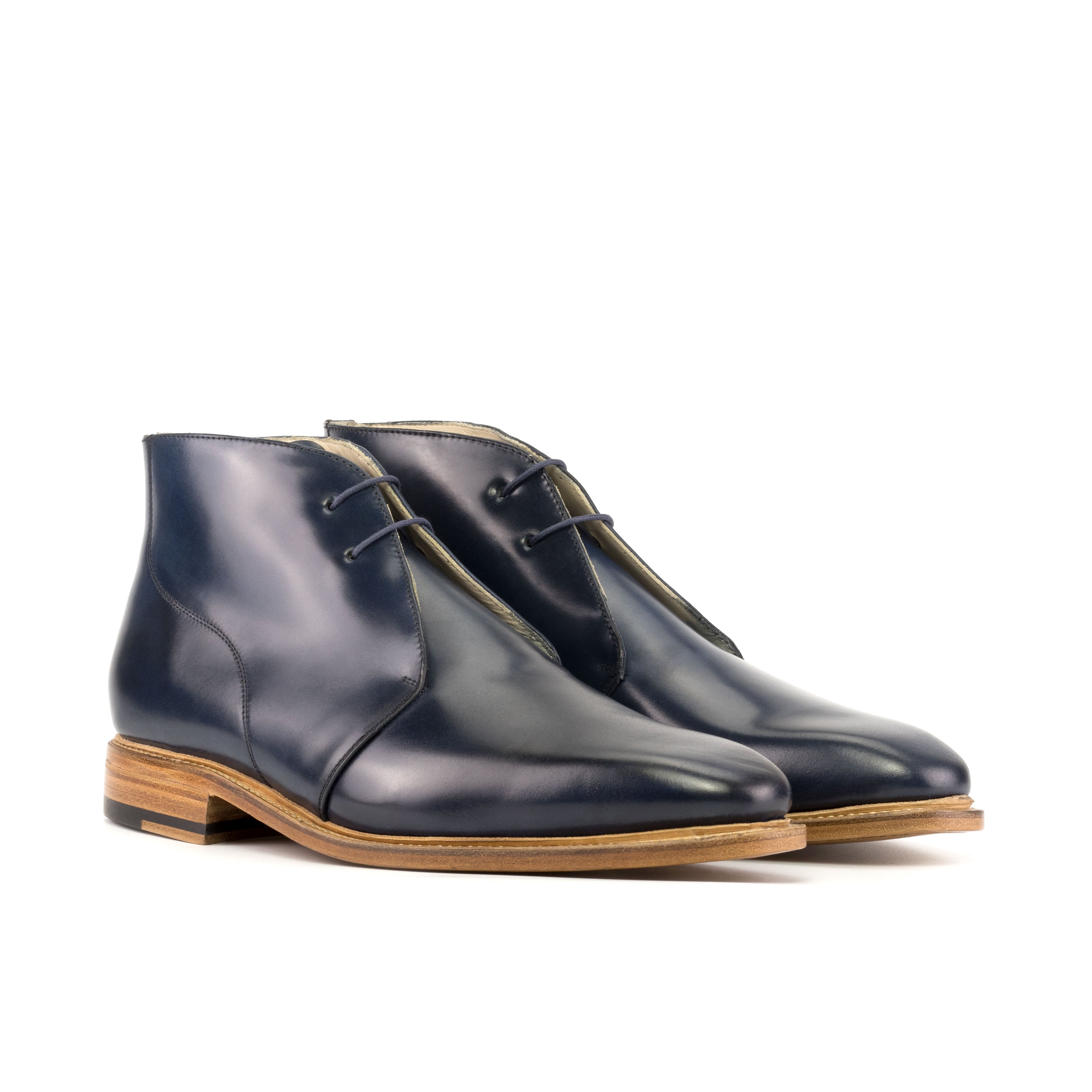 Custom Navy Blue Cordovan Chukka Boots | Handcrafted Elegance â ADORSI