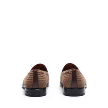 Load image into Gallery viewer, Back view of the loafers, displaying the fine stitching detail and contrast between the tweed and the dark sole.
