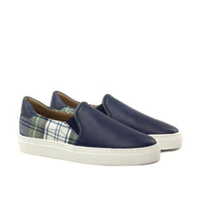Load image into Gallery viewer, Navy Calf & Tartan Fabric Slip-on Sneakers