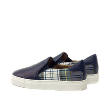 Load image into Gallery viewer, Navy Calf & Tartan Fabric Slip-on Sneakers
