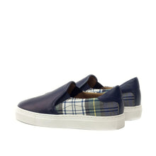 Load image into Gallery viewer, Navy Calf & Tartan Fabric Slip-on Sneakers