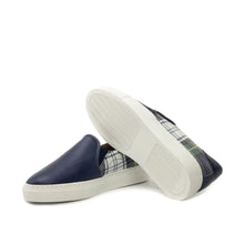 Load image into Gallery viewer, Navy Calf & Tartan Fabric Slip-on Sneakers