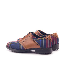 Load image into Gallery viewer, Cognac Calf & Tartan Fabric Saddle Golf Shoes