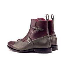 Load image into Gallery viewer, Burgundy & Grey Calf Leather Double-Monk Boots