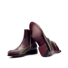 Load image into Gallery viewer, Burgundy & Grey Calf Leather Double-Monk Boots