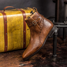 Load image into Gallery viewer, Brown Exotic Python Jodhpur Boots