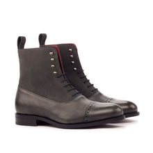 Load image into Gallery viewer, Grey Full-Grain Leather & Suede Balmoral Boots