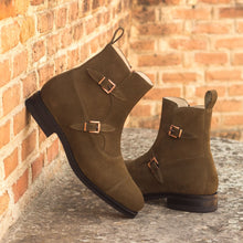 Load image into Gallery viewer, Khaki Suede Double-Monk Boots