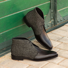 Load image into Gallery viewer, Black Calf Leather & Grey Fabric Chukka Boots