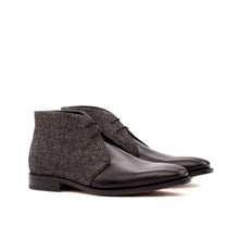 Load image into Gallery viewer, Black Calf Leather & Grey Fabric Chukka Boots