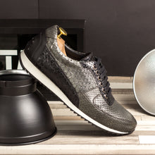 Load image into Gallery viewer, Grey & Black Python Trainer Sneakers