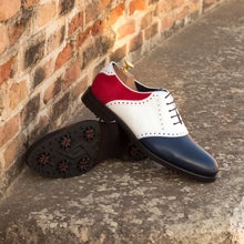 Load image into Gallery viewer, White & Blue Calf Red Suede Saddle Golf Shoes