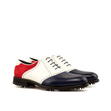 Load image into Gallery viewer, White & Blue Calf Red Suede Saddle Golf Shoes