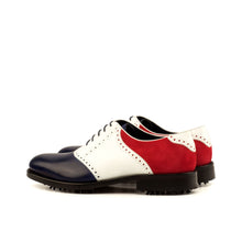 Load image into Gallery viewer, White & Blue Calf Red Suede Saddle Golf Shoes