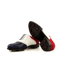 Load image into Gallery viewer, White & Blue Calf Red Suede Saddle Golf Shoes