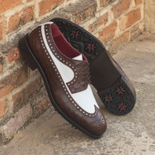 Load image into Gallery viewer, Brown Croco & White Calf Leather Brogue Golf Shoes