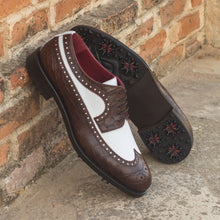 Load image into Gallery viewer, Brown Croco & White Calf Leather Brogue Golf Shoes