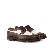 Load image into Gallery viewer, Brown Croco & White Calf Leather Brogue Golf Shoes