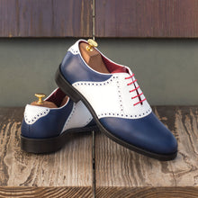 Load image into Gallery viewer, Blue & White Calf Leather Saddle Golf Shoes