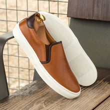 Load image into Gallery viewer, Cognac Full-Grain Leather Slip-On Sneakers