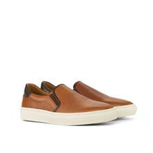 Load image into Gallery viewer, Cognac Full-Grain Leather Slip-On Sneakers