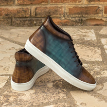 Load image into Gallery viewer, Turquoise & Brown Papiro Patina High-Top Sneakers