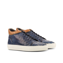 Load image into Gallery viewer, Navy & Cognac Ostrich High-Top Sneakers