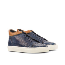 Load image into Gallery viewer, Navy & Cognac Ostrich High-Top Sneakers