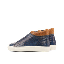 Load image into Gallery viewer, Navy & Cognac Ostrich High-Top Sneakers