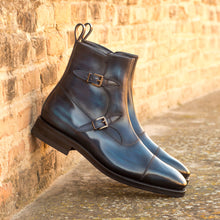 Load image into Gallery viewer, Navy Patina Leather Double-Monk Boots