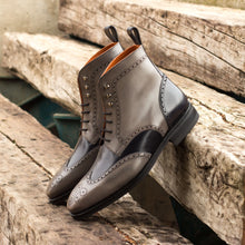 Load image into Gallery viewer, Grey & Black Calf Leather Brogue Boots