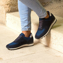 Load image into Gallery viewer, Navy Suede & Mesh Jogger Sneakers
