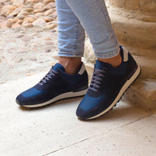 Load image into Gallery viewer, Navy Suede & Mesh Jogger Sneakers