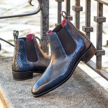 Load image into Gallery viewer, Navy Python Chelsea Boots
