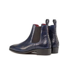Load image into Gallery viewer, Navy Python Chelsea Boots