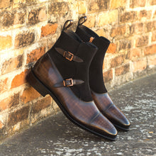 Load image into Gallery viewer, Suede & Patina Leather Double Monk Boots