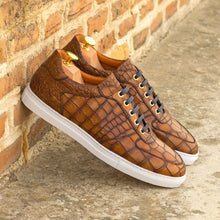 Load image into Gallery viewer, Brown Croco Leather Low-Top Sneakers