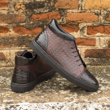 Load image into Gallery viewer, Burgundy & Black Alligator High-Top Sneakers