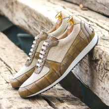 Load image into Gallery viewer, Linen and Alligator Trainer Sneakers