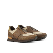Load image into Gallery viewer, Brown Python & Beige Mesh Fabric Jogger Sneakers