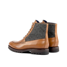 Load image into Gallery viewer, Medium Brown Calf Leather & Herringbone Moc-Toe Boots