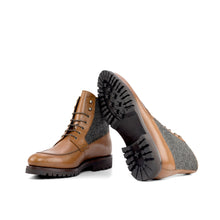 Load image into Gallery viewer, Medium Brown Calf Leather & Herringbone Moc-Toe Boots
