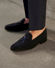Load image into Gallery viewer, Navy Suede Belgian Loafer