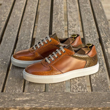 Load image into Gallery viewer, Cognac & Olive Python Low-Top Sneakers