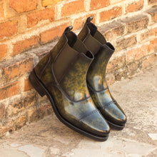 Load image into Gallery viewer, Khaki Green Marbled Patina Chelsea Boots
