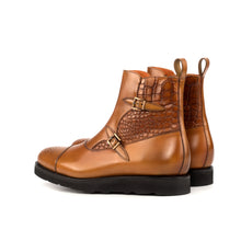 Load image into Gallery viewer, Cognac Calf & Croco Double-Monk Boots