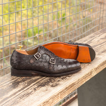 Load image into Gallery viewer, Brown Ostrich Double Monk Shoes - Double Monk