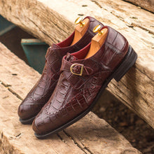 Load image into Gallery viewer, Burgundy Alligator Single Monk Shoes - Single Monk